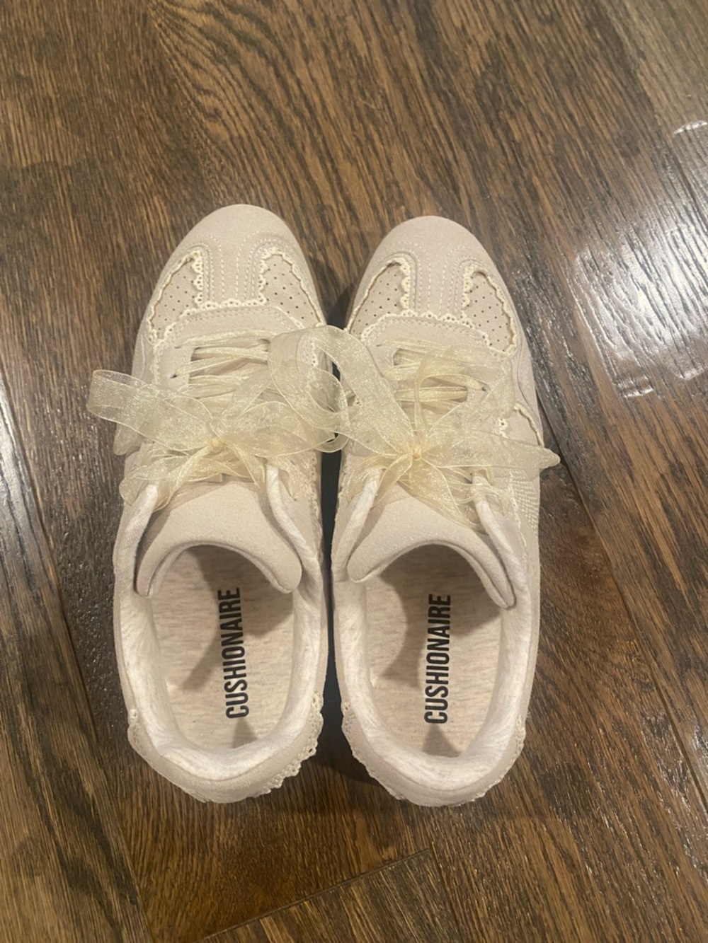 Lace-Up Cream Women’s Fashion Sneakers with Ribbon Laces - Picture 4 of 7
